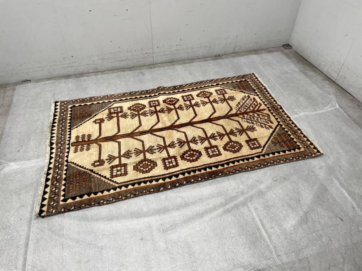 T1475☆未使用保管品☆ギャッベ☆ペルシャ絨毯☆ウール☆15万☆イラン☆215×130㎝ | 美術品 1000￥ペルシャ絨毯 二子玉川 蔦屋家電 ヴィンテージ