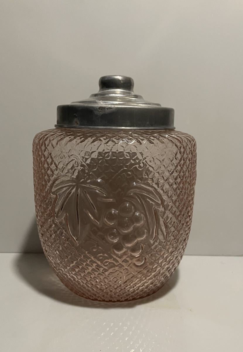 あめや瓶 桃色硝子びん 戦前ガラス 菓子ビン ピンク系