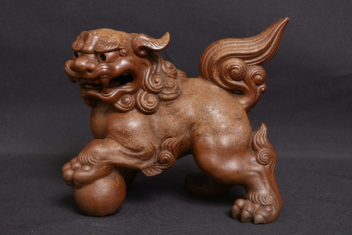 備前焼 香山 玉乗り獅子 玉獅子 G*n様 SNT935 古備前 名工 造 獅子