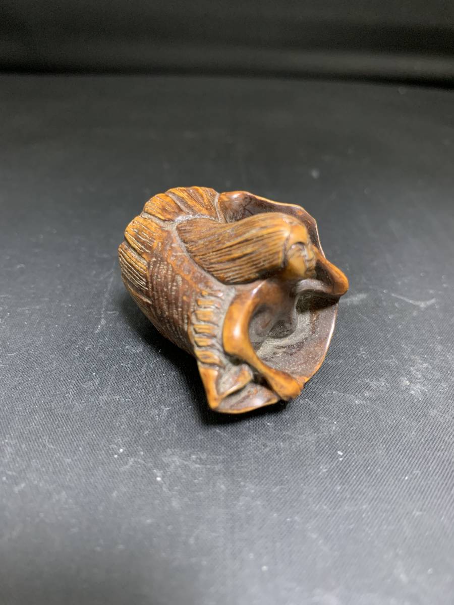 木彫 巻貝に休む人魚根付（在銘 石川）(根付)｜売買されたオークション