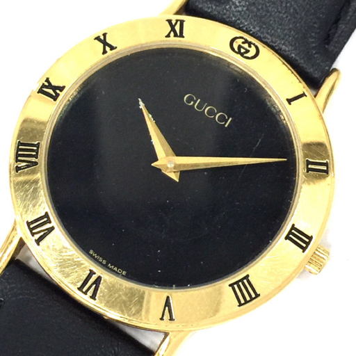 グッチ クォーツ 腕時計 メンズ ブラック文字盤 3000.2.M 社外ベルト