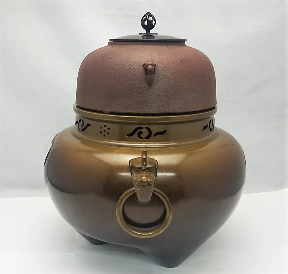 鬼面風炉 釜師 菊池政光 風炉師 大野芳光 唐銅 共箱 / 風炉 茶道具