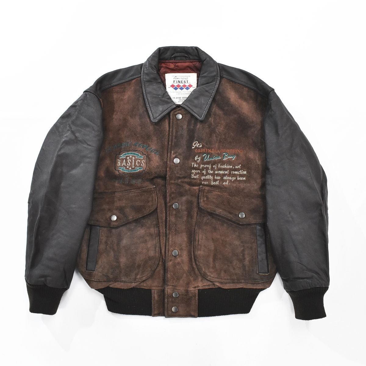 ☆バックロゴ スウェード 切替 American FINEST 袖レザー フライト 