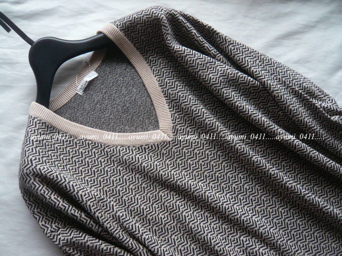 ★未使用★CRAFT STANDARD BOUTIQUE/ジャガード柄 Ｖネック ゆったりニットワンピース/手洗い◎/フリー/クラフトスタンダードブティック