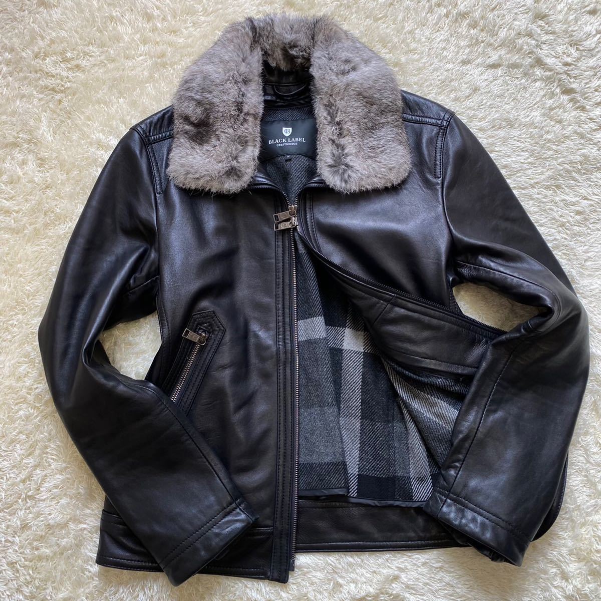 BLACK LABEL CRESTBRIDGE 羊革 ファージャケット BLACK LABEL