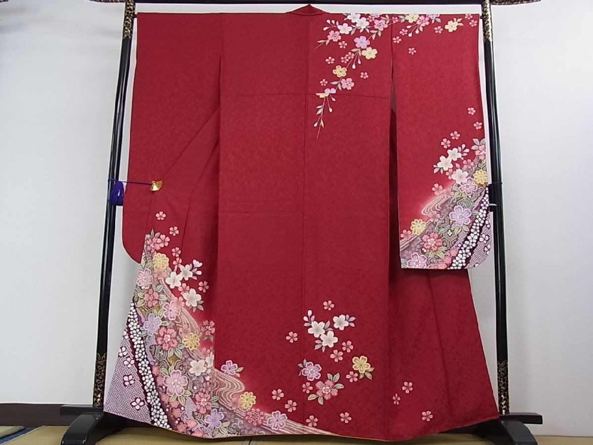 着物■豪華振袖　立波片輪車花文　金彩　正絹　逸品 暈し染め 金彩 逸品 正絹 駒刺繍 花車文 BAAX6536hj 平和屋着物□豪華