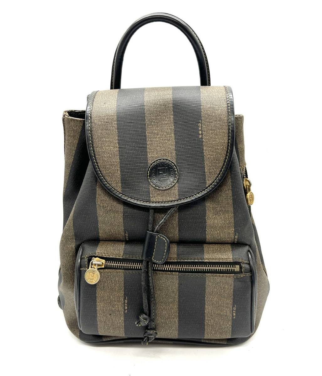 □FENDI フェンディ ペカン柄 巾着型 リュック バックパック PVC