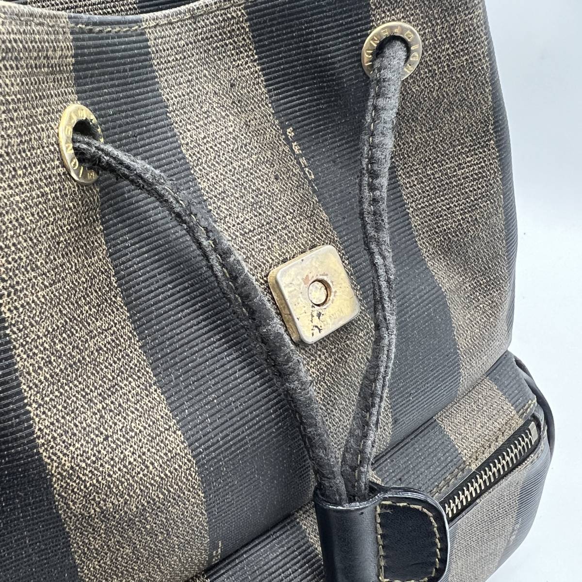□FENDI フェンディ ペカン柄 巾着型 リュック バックパック PVC