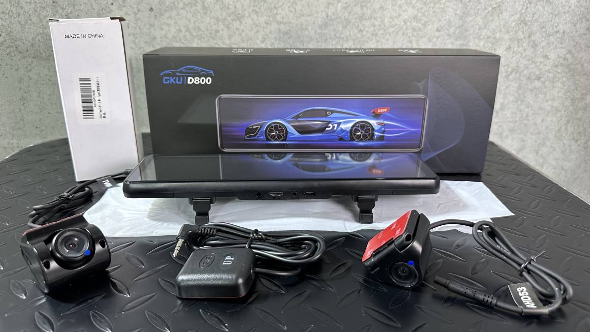 【未使用新品：動作確認のみ】GKU 2.5K 前後SONYセンサー2カメラ 2022最新ミラー型D800ドライブレコーダー11インチIPSパネル 常時電源付属