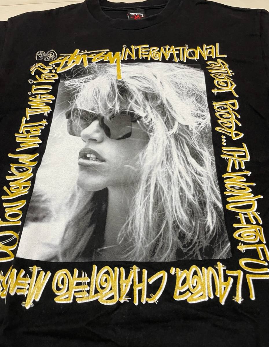 STUSSY ローラ フォト Tee 黒×金文字 Mサイズ 中古品 ショーンフォント 