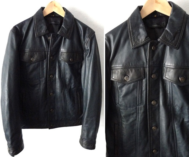 正規品，人気SALE 上質 羊革/RHENIUM:レニウム/リーバイス 3rd 557XXタイプ ラムレザー トラックジャケット/ジージャン/ネイビー/size42 L相当 /ライダース(Lサイズ)｜売買されたオークション情報、yahooの商品情報を ジャンパー、ブルゾン一般