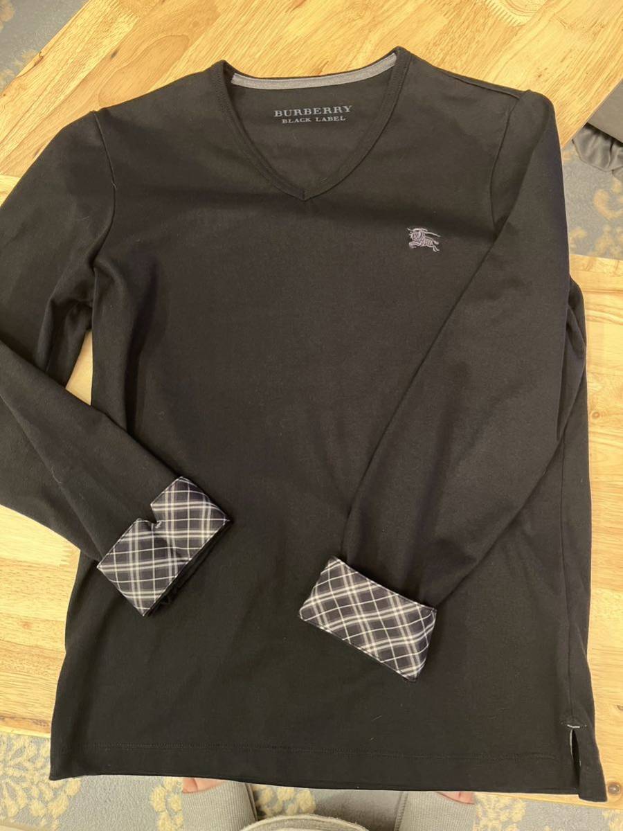 バーバリーブラックレーベル 長袖Tシャツ カットソー ブラックサイズ2