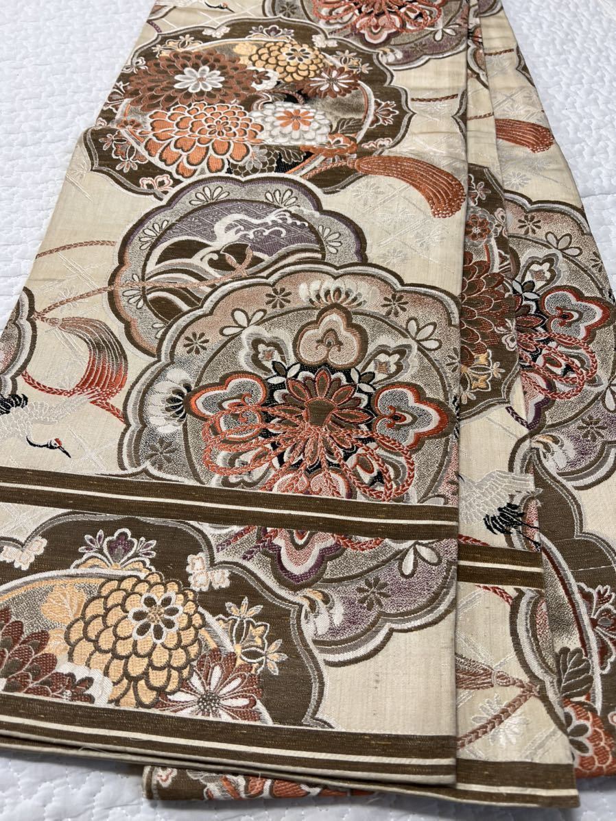 着物屋こころ□六通柄袋帯 洋花文 金糸 正絹 逸品 B-sa949