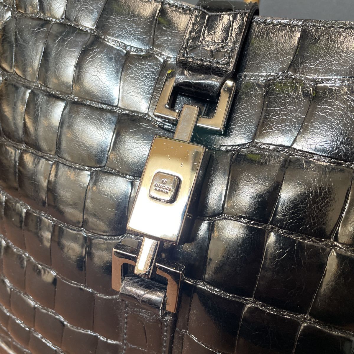 1円 グッチ GUCCI ジャッキー 最高級 クロコダイル シャイニング 