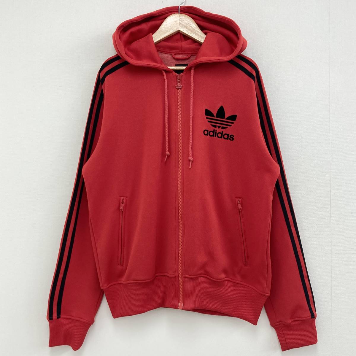 初期 adidas originals フード ジャージ ジップ パーカー レッド 赤 L