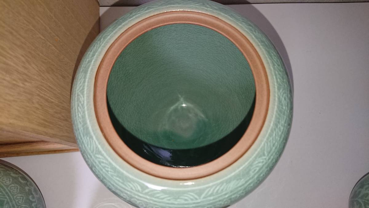 共箱 W617 『青磁 皆具』『藝珍 韓基雄 作』 茶道具 皆具 ☆ 人間