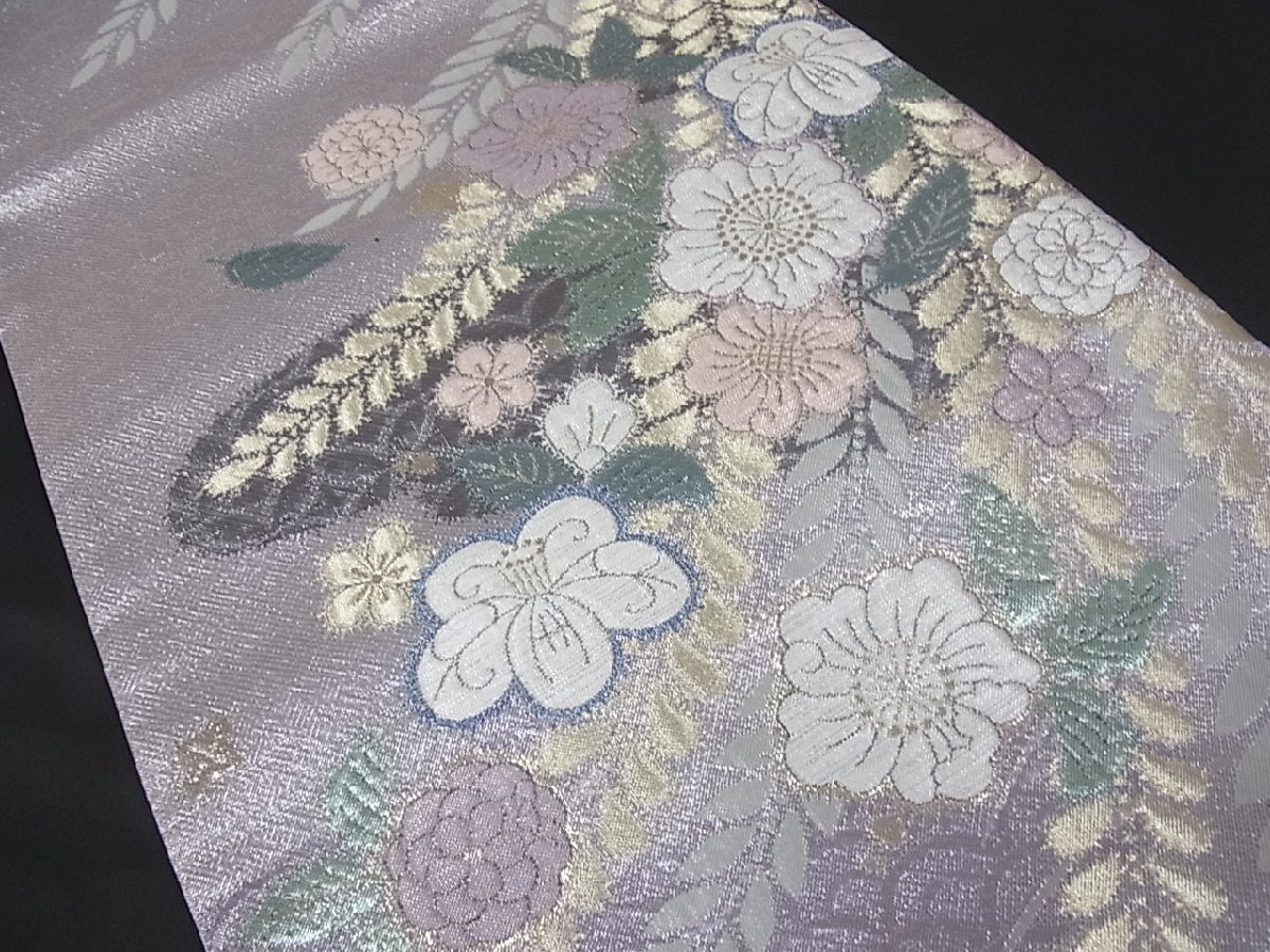 平和屋着物◎六通柄袋帯 扇面花文 金銀糸 正絹 逸品 BAAU6485ycの 平和 