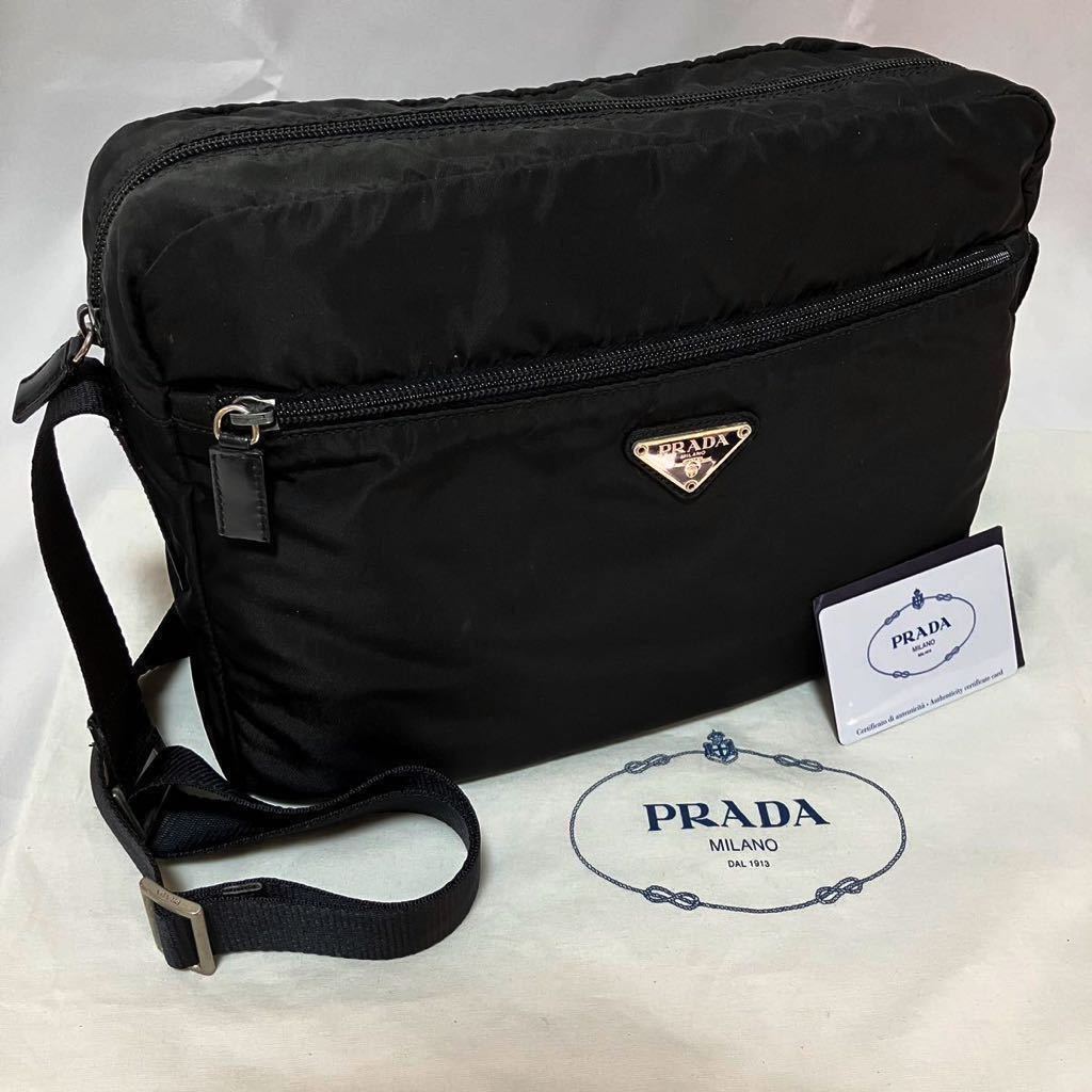 1円○極美品○PRADA プラダ ショルダー バッグ 斜め掛け ブラック 黒 