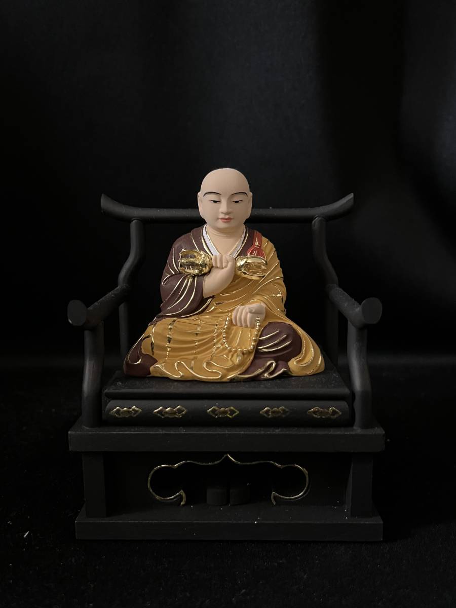 総柘植 極上品 彩金 切金 木彫仏像 仏教美術 空海 弘法大師座像