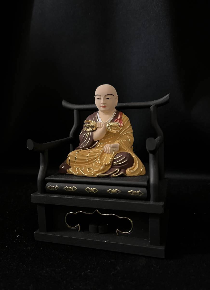 総柘植 極上品 彩金 切金 木彫仏像 仏教美術 空海 弘法大師座像