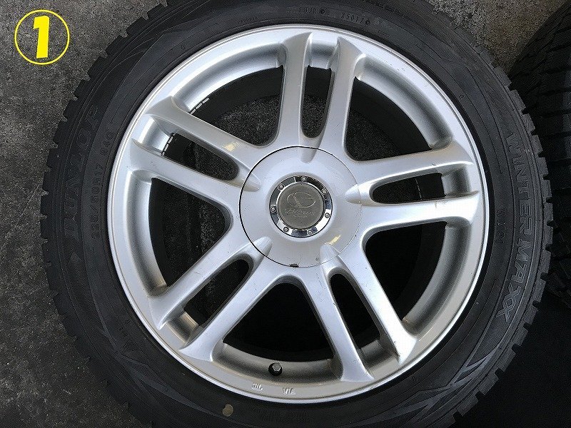 8部山 タイヤ 溝あり 冬 スタッドレス 225/50R17 ダンロップ WM01 4本 社外 アルミ 17×7J +48 マルチ PCD100 114.3 73mm 5H レガシィ 外し