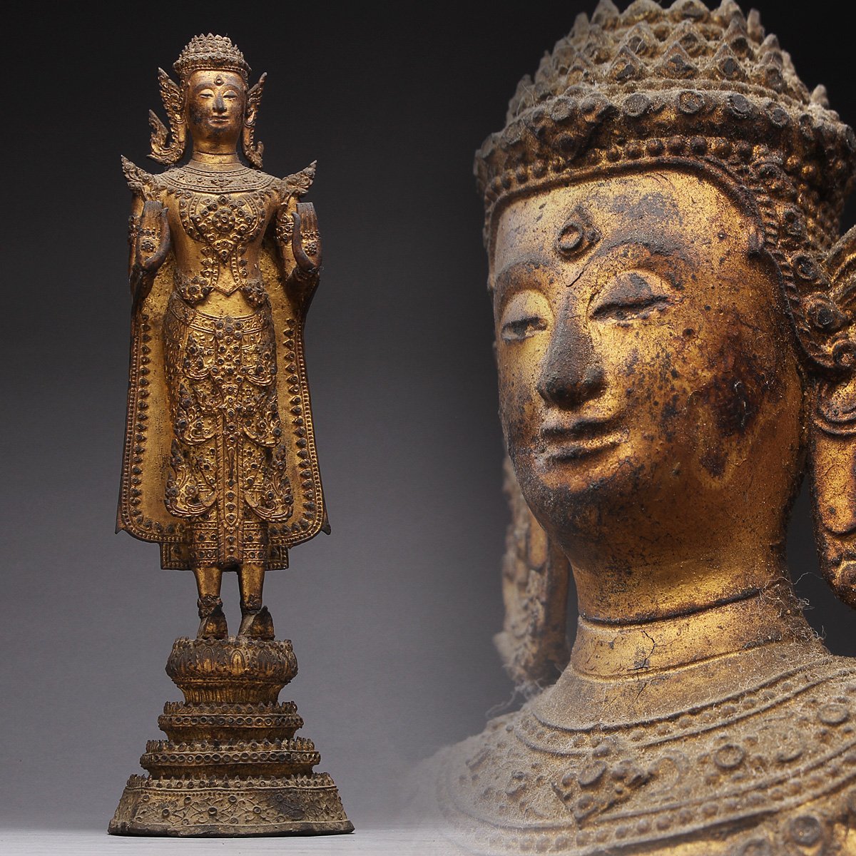タイ仏像 Gandharva 古銅鍍金仏 ガンダルヴァ 銅製鍍金 > Gandharva 古銅鍍金仏 ガンダルヴァ タイ仏像 宝冠仏像