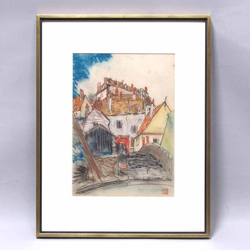 GINZA絵画館】児玉幸雄 パステル画6号・古い橋・ヨーロッパ風景・1点もの