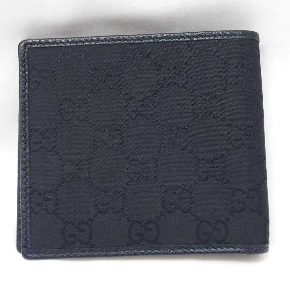 GUCCI グッチ メンズ Canvas 黒二つ折り財布 美品GUCCI 【美品】 グッチ GUCCI 二つ折り 財布 GG 143383 レザー ナイロン 黒 ブラック メンズ レディース コンパクト ウォレット hgs105