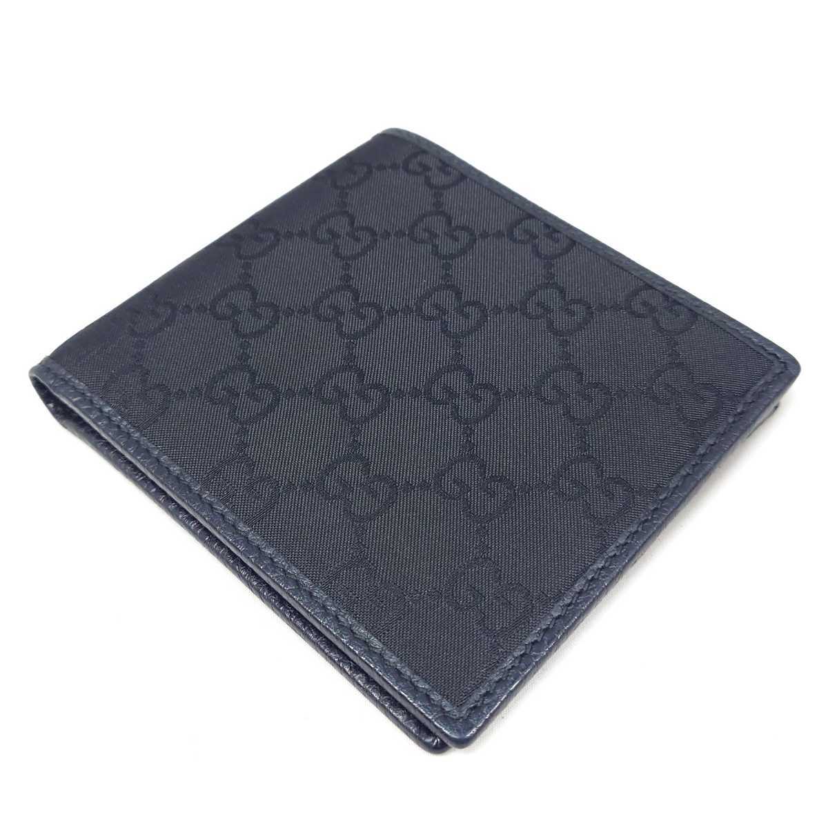 GUCCI グッチ メンズ Canvas 黒二つ折り財布 美品GUCCI 【美品】 グッチ GUCCI 二つ折り 財布 GG 143383 レザー ナイロン 黒 ブラック メンズ レディース コンパクト ウォレット hgs105