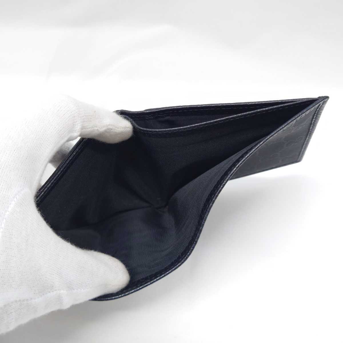 GUCCI グッチ メンズ Canvas 黒二つ折り財布 美品GUCCI 【美品】 グッチ GUCCI 二つ折り 財布 GG 143383 レザー ナイロン 黒 ブラック メンズ レディース コンパクト ウォレット hgs105