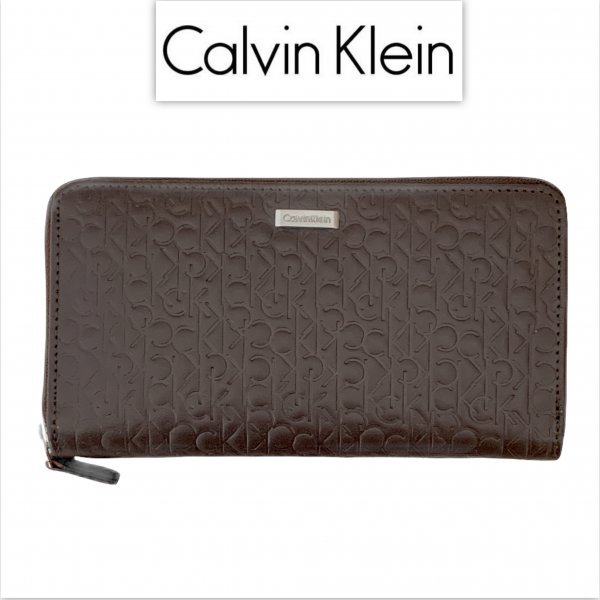 新品 即決 カルバンクライン CALVIN KLEIN 長財布 ブラウン メンズ 本革 ラウンドファスナー ギフト ブランドロゴ ユニセックス