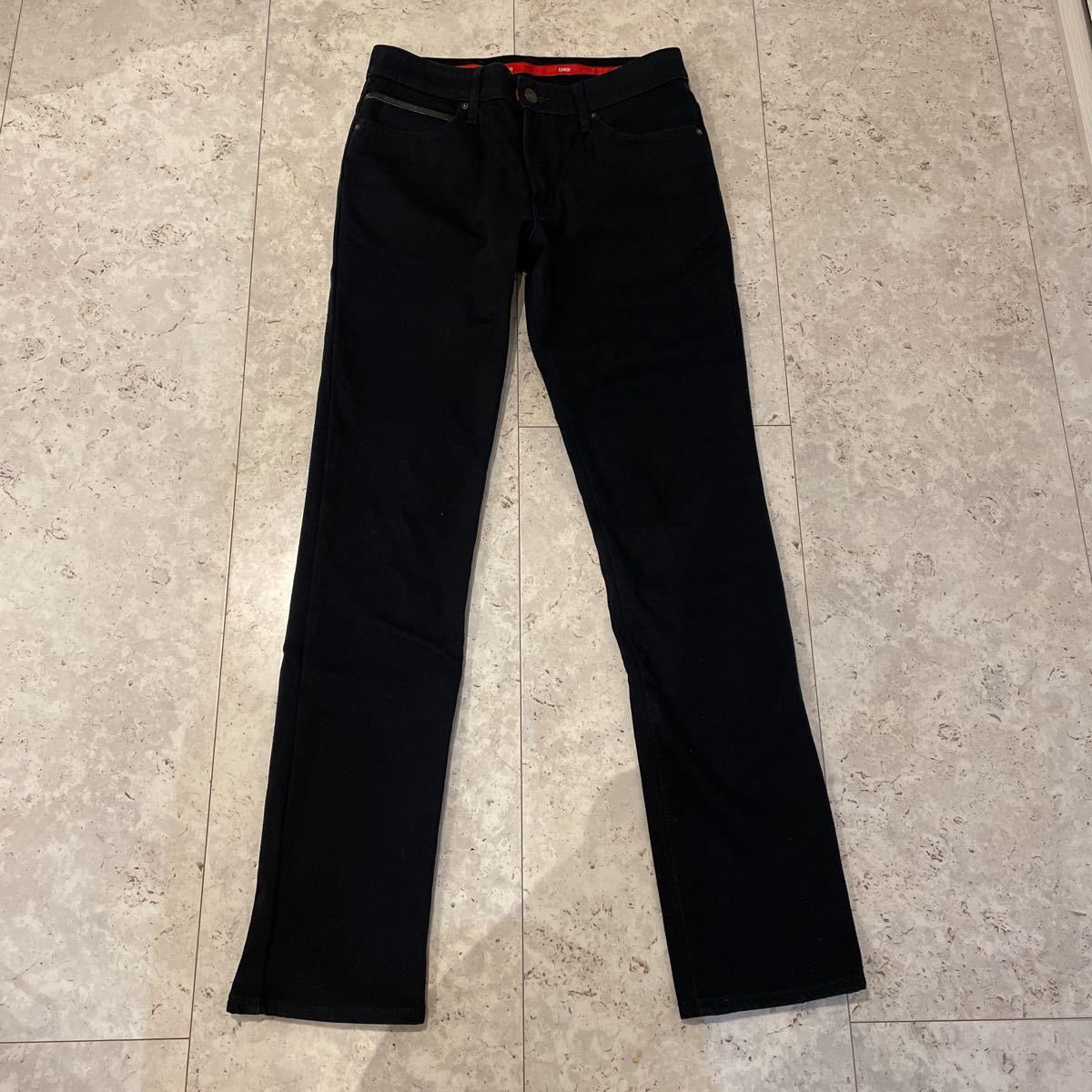w30 良好EDWINエドウィン TGF503 ストレッチブラックデニムパンツWILD FIRE ワイルドファイア 防寒防風 裏地 暖パン バイクバイカー日本製