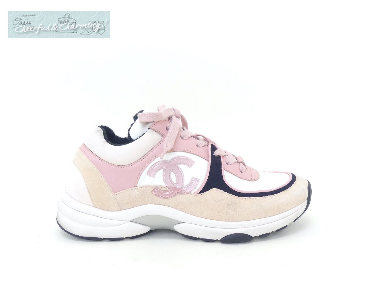 CHANEL スニーカー 38 ピンク ココマーク G34360 スニーカー シャネル 