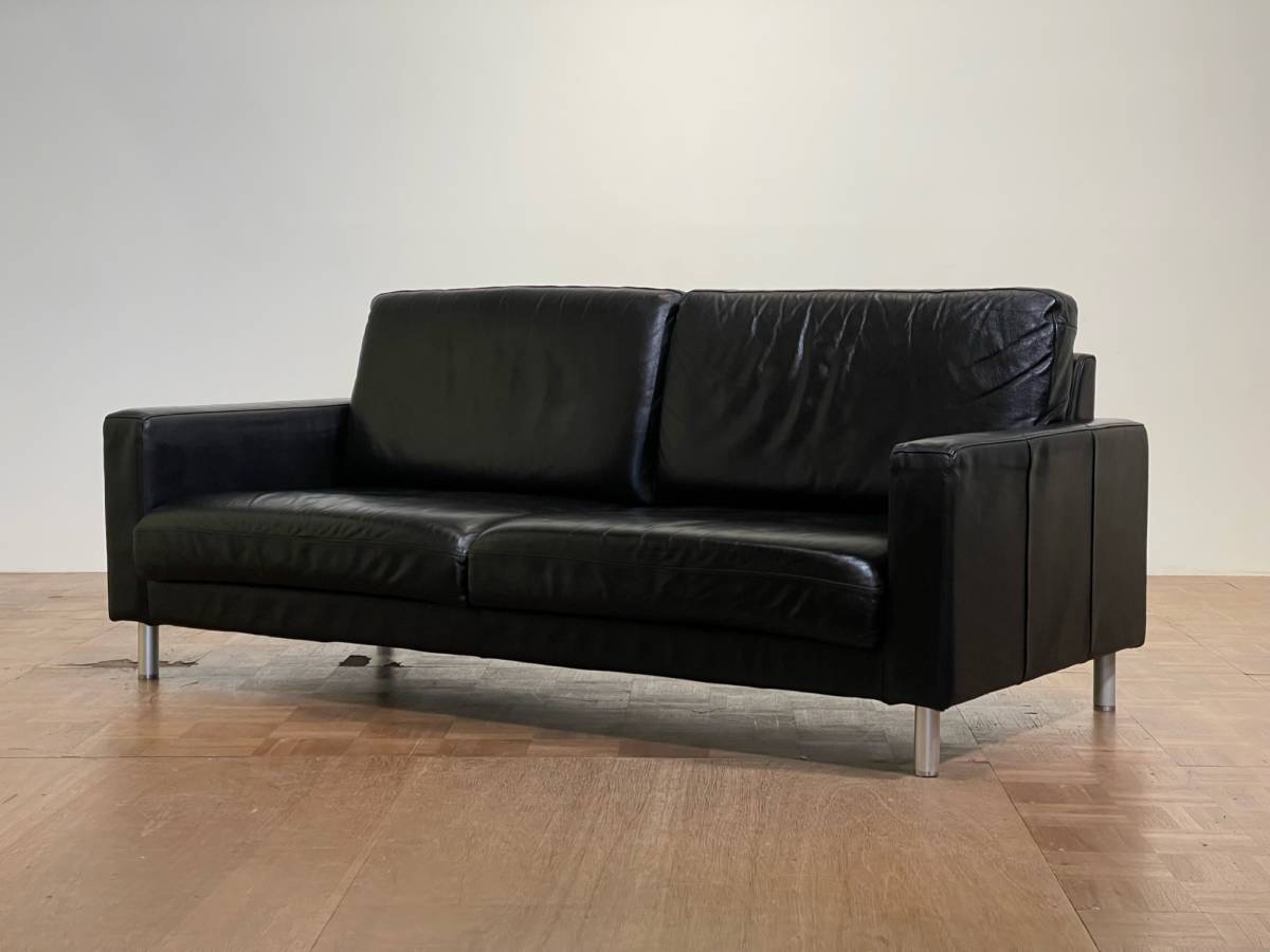 無印良品 総本革 ブラックレザー モダントリプルソファ｜MUJI ミニマム 