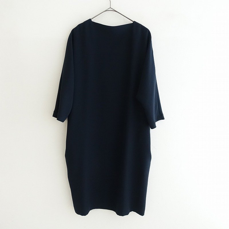 【定価3.4万】サキ saqui *Vネックドルマンスリーブワンピース*38コクーンドレス紺ネイビー無地1022(1-2210-249)【22J22】