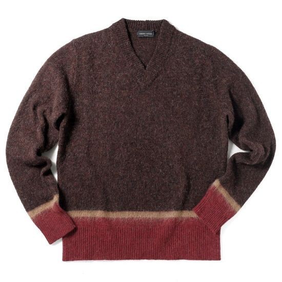 ◆【roberto collina(ロベルトコリーナ)/秋冬/3カラー切替しスーパーキッドモヘア混ウールVネックニット RF44002】[rbc2260751]