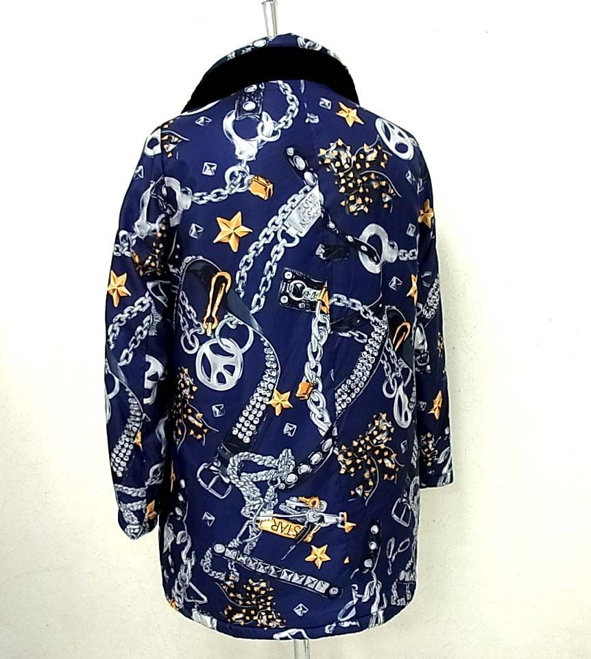 美品 定価6万円□ラブ モスキーノ 中綿入りコート スカーフ柄 チェーン 
