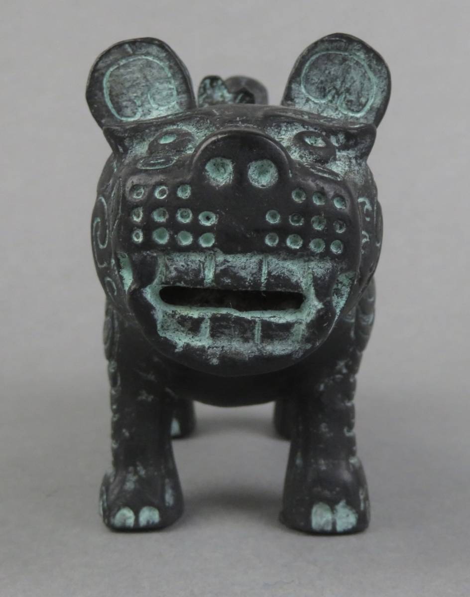 時代 中国美術【青銅製 虎尊 台座付香炉/銅王凱造】香櫨 作家 在銘