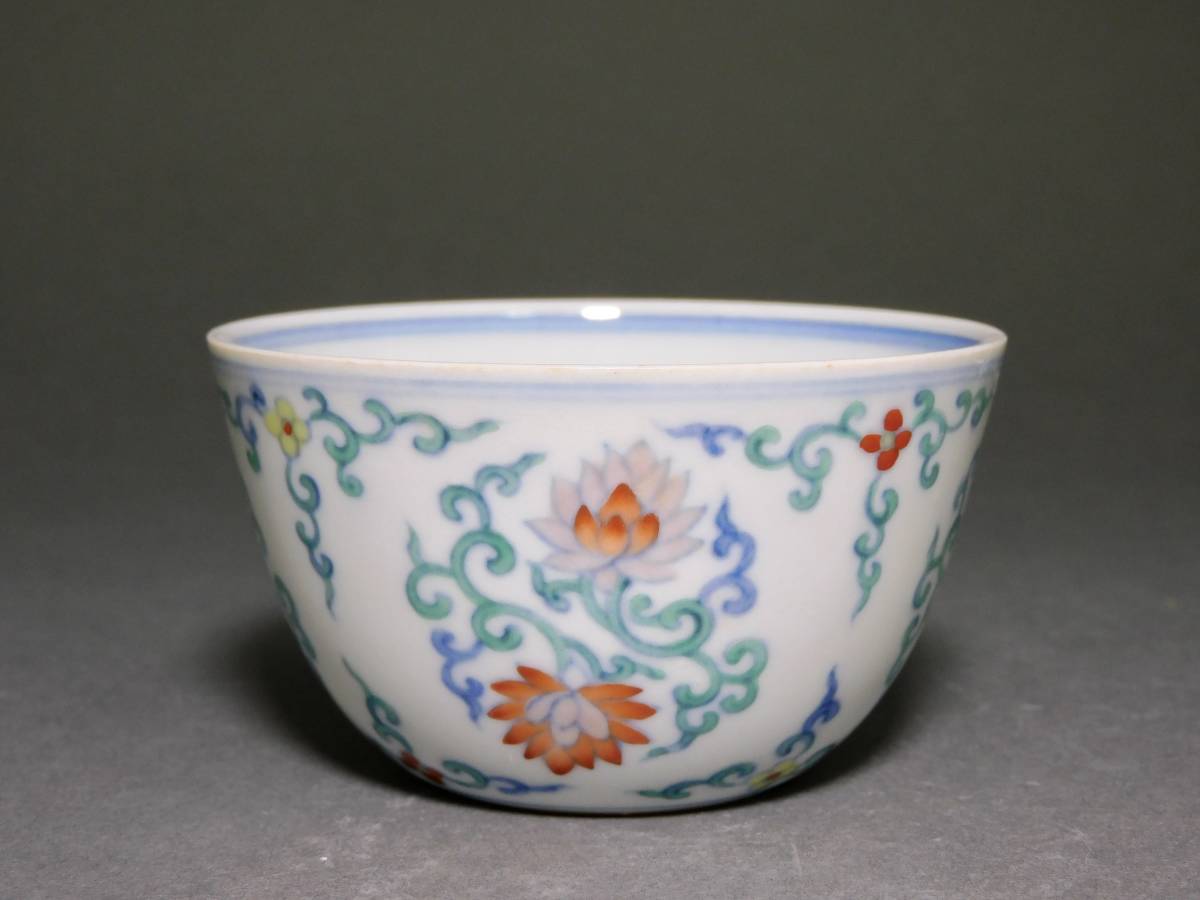 明時代 豆彩花文茶碗 大明成化年製在銘(明)｜売買