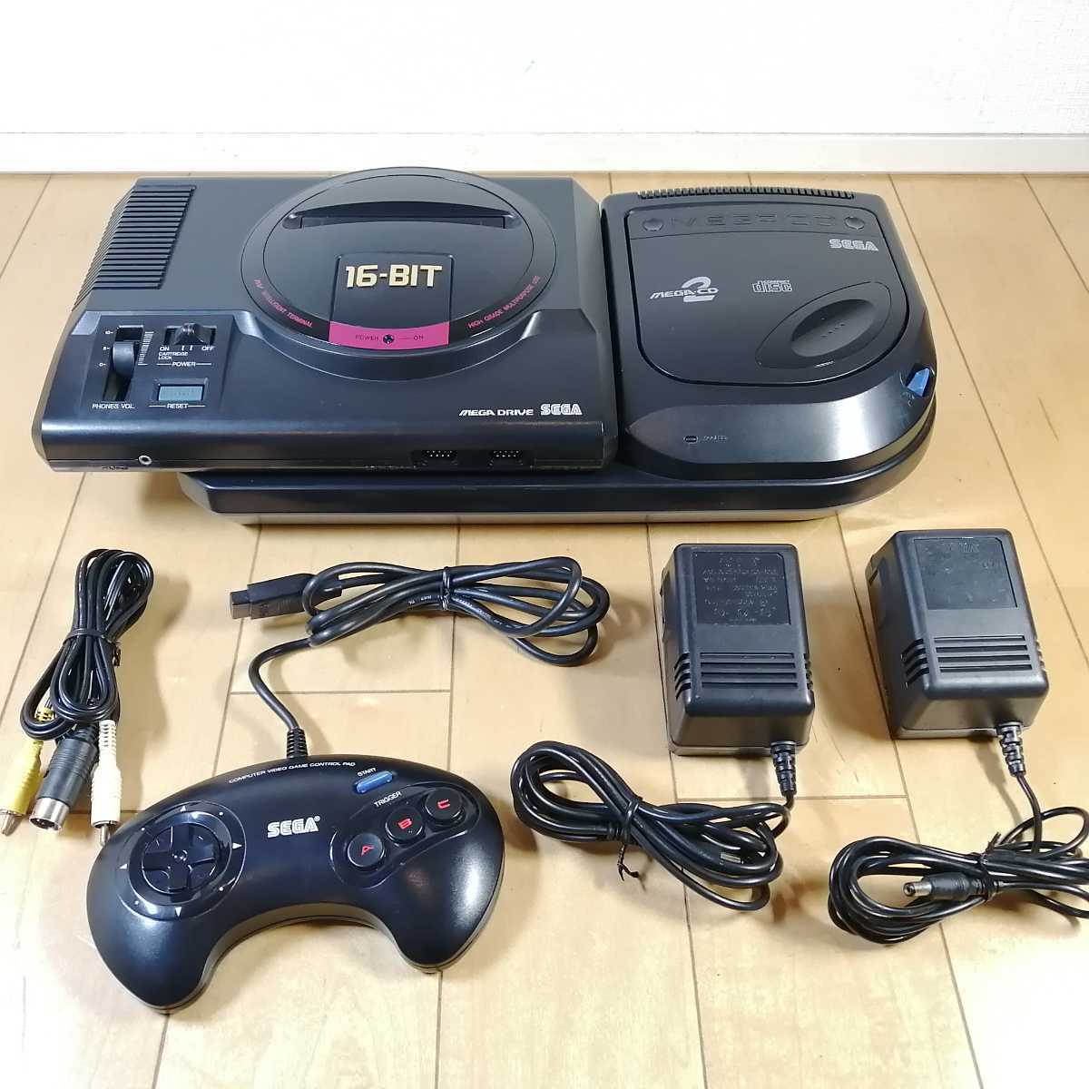 美品!!　動作確認済!!　SEGA　セガ　メガドライブ　MEGA CD2　HAA-2912　純正ACアダプター　SA-160A　コントローラー　SJ-3500