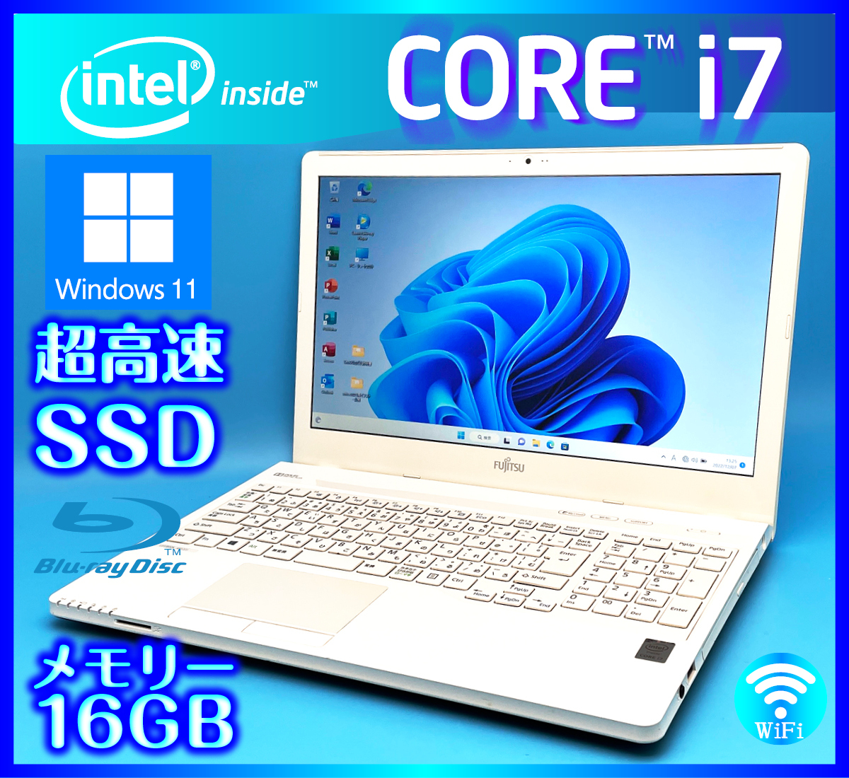 富士通 大容量メモリー 16GB 搭載 Windows11 Core i7 4722HQ【SSD新品512GB+HDD1000GB】ホワイト 4コア Office2021 搭載 AH53/U
