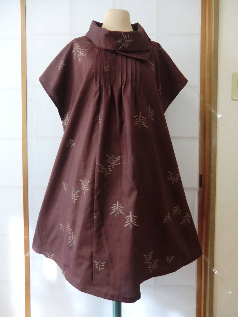 正規品，お買い得 着物リメイク 正絹 抽象樹木柄着物 ピンタックチュニックワンピース 重ね衿(女性和服、着物)｜売買されたオークション情報、yahooの商品情報をアーカイブ公開 - オークファン その他