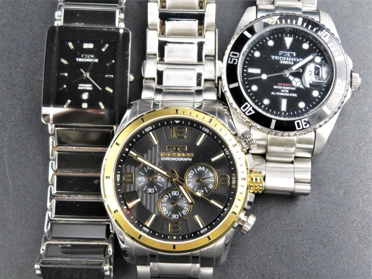 本物保証，新品 1円 山 ジャンク 稼働品含む TECHNOS テクノス まとめ売り 3点セット クロノグラフ クォーツ 純正ブレス メンズ 腕時計 KNNSV3268(テクノス)｜売買されたオークション情報、yahooの商品情報をアー テクノス