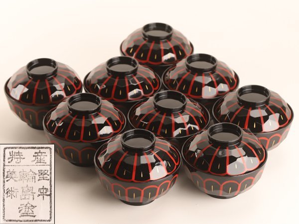 漆器輪島塗 蒔絵金彩細工 沈金木製 蓋付椀 お煮物椀 吸物椀 10