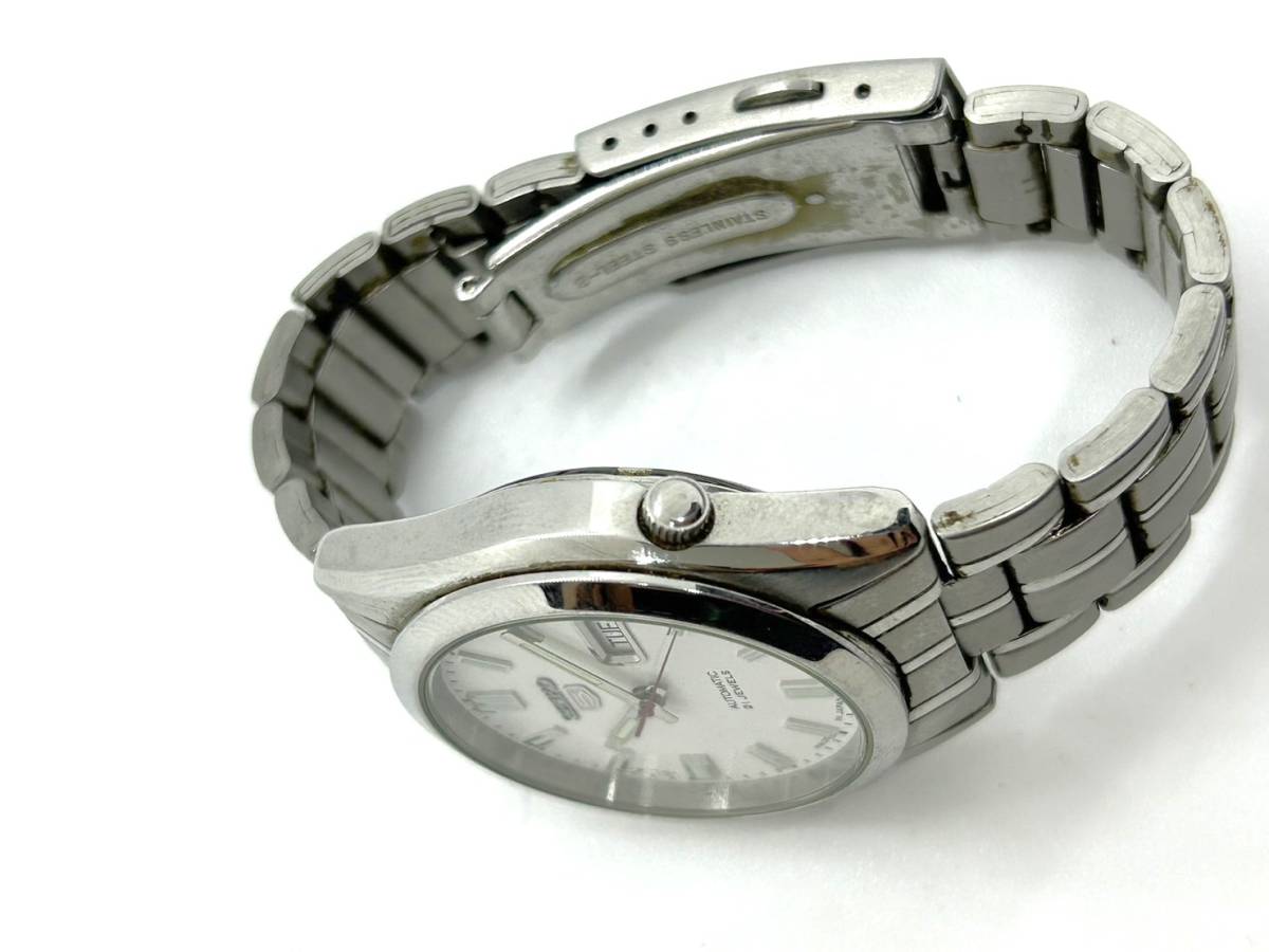 【1543】稼働セイコー SEIKO 5 AUTOMATIC ファイブオートマチック 7S26-03B0 21石自動巻 裏スケルトン ホワイト文字盤 純正ベルト 汚れあり