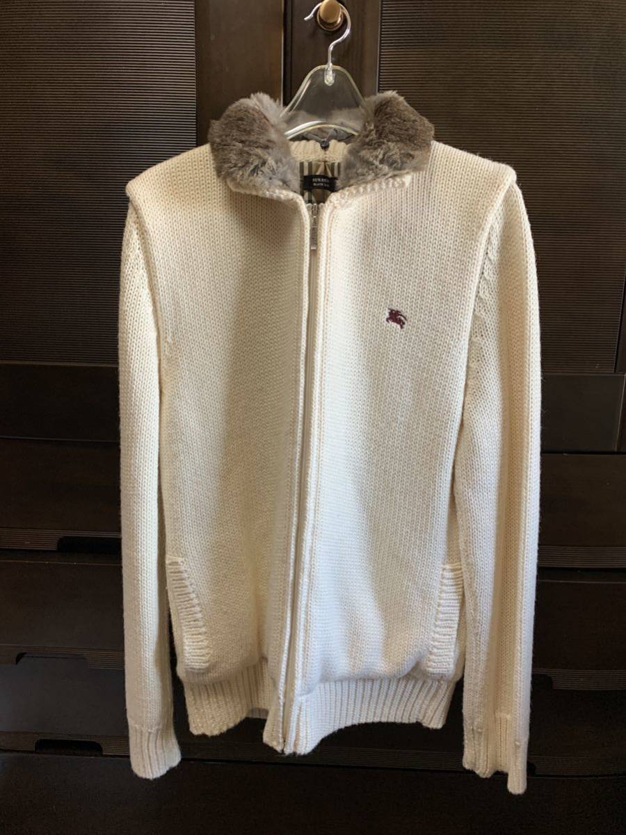 BURBERRY BLACK LABEL バーバリーブラックレーベル ニット　ジャケット　赤ホース　ノヴァチェック　ホワイト