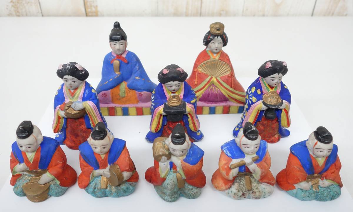 伝統工芸 工芸美術 時代 ＊古い雛人形揃＊お内裏様 お雛様 三人管女 五