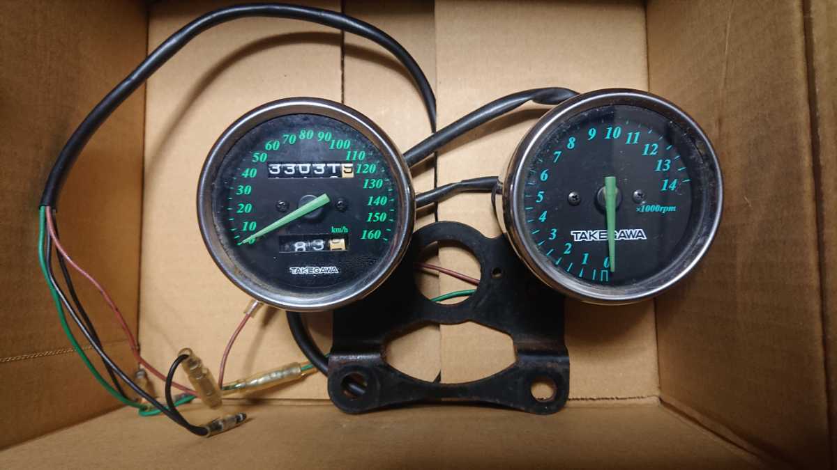 武川 ブラック&グリーン スピードメーター タコメーター ジャンク 通電 