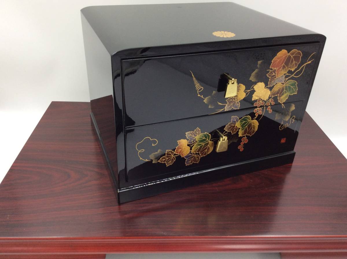 美品】会津塗 漆器 二ツ引タンス ツタ SZ3009 伝統工芸 蒔絵 工芸品 漆 