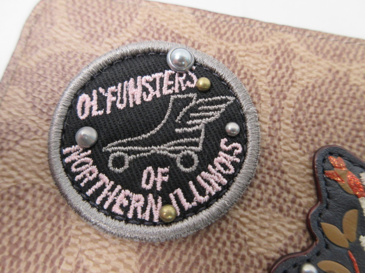 R72712R 未使用 COACH コーチ スモール ラウンドジップ財布 シグネチャー キャンバス ウィズ パッチ ラスト 30820-B4/